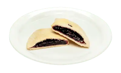 Premium hand pies with real IQF fruit filling, featuring a golden flaky crust, on a white plate.