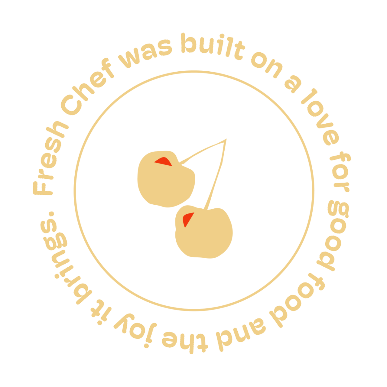 Cherries with text "Fresh Chef was built on a love for good food and the joy it brings," enhancing store prepared desserts.