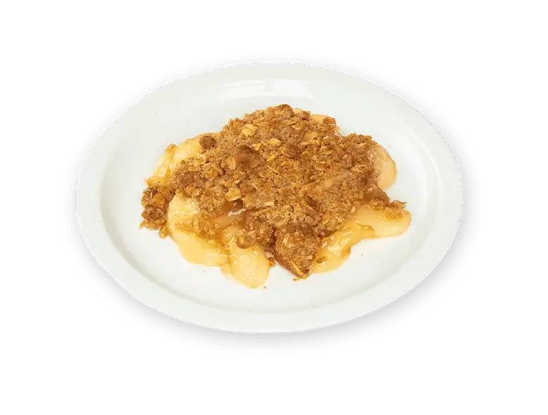 Warm homemade tasting apple cobbler with a buttery crumble, made with premium IQF fruit, ready to serve.